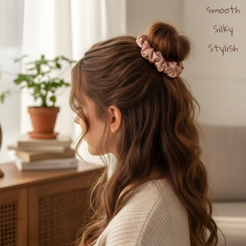 Image of VELVERI 4PACK Premium Satin Scrunchies | Vibrant Multicolor Pack | Soft & Silky Ponytail Holders for Women and Girls | Strong Elastic Hair Ties | Strong Hold Elastic Hair Bands for Women (PACK OF 4)