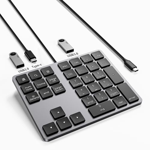 Teclado Numérico con Cable, USB C Ultradelgado 18 Teclas Mini Teclado Numpad Portátil Ergonómico, Oficina Cálculo Extensiones de Teclado para Computadora Portátil, PC (Negro)