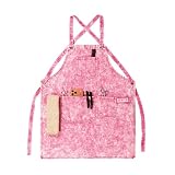 MIKI WELL Denim Apron with Pockets and Adjustable Cross Straps for Hair Stylist Salon Nail Tech Barber Women Jean Aprons