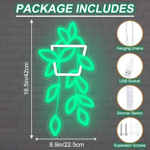 Image of Flowerpot Neon Sign for Wall Decor, USB Light Up Sign for Home Bedroom Party Bar Flower Shop Decor Wedding Birthday Party Gifts for Her Him, 16.5 inchx8.9 inch