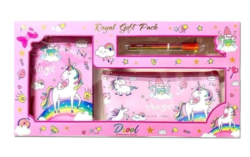 Jiada Unicorn Stationery Set for Girls - Includes 1 HB Notebook, 1 Pencil Pouch and 6 Colour Pen