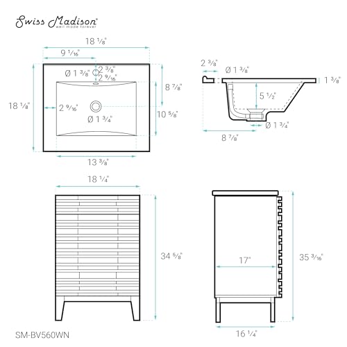 Image of Swiss Madison Cascade 18 inch Bathroom Vanity in Brown Oak