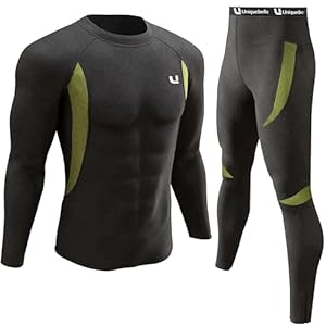 UNIQUEBELLA Mens Thermal Underwear Set Long Sleeve Tops Long Johns Thermal Base Layer Bottom Fleece Lined Quick Drying