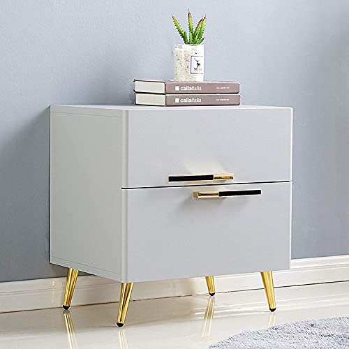 Table de chevet pour chambre avec 2 tiroirs de rangement et poignées dorées