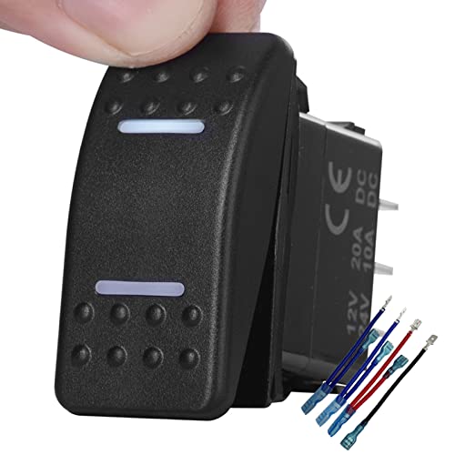 Image of RV Camper Button Rocker Switch with Wires 7Pin (ON)-Off-ON DPDT 12V 24V Toggle Switch for Car Marine Boat Lorry Trailer - Dual White Led Light Bar