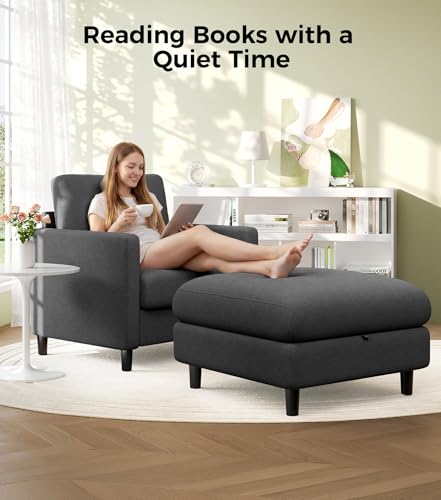 Image of Welzona Sofa Accent Chair with Ottoman, 33 inch Teddy Reading Chair and Ottoman