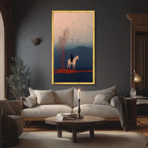 Tableau sur toile cavalier solitaire cheval blanc impression 45x80cm - 4