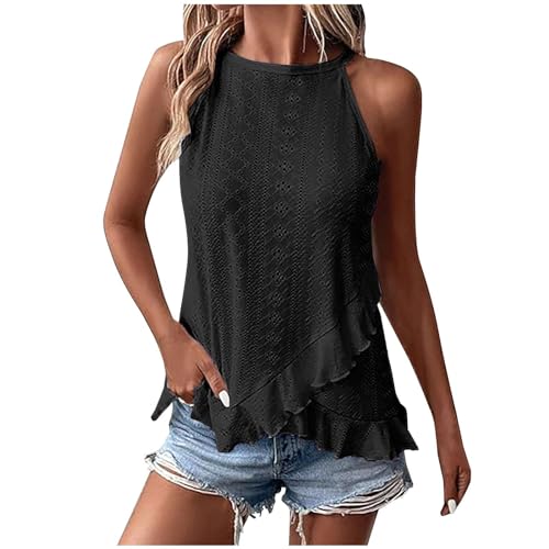 Camisetas sin Manga Mujer 2024 Verano Moda Color sólido Casual Camisola Volante Elegant Camisetas de Tirantes Cuello Halter Originales Fiesta Playa Chaleco Tops Suelto Basic Blusa tee Camisa