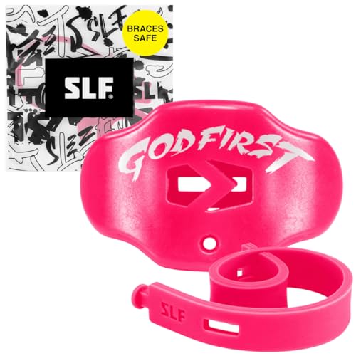 SLEEFS God First Pink Football Mouth Guard – No-Boil Mouthpiece with Strap – Maximum Air Flow & Lip/Teeth Protection for Youth & Adults