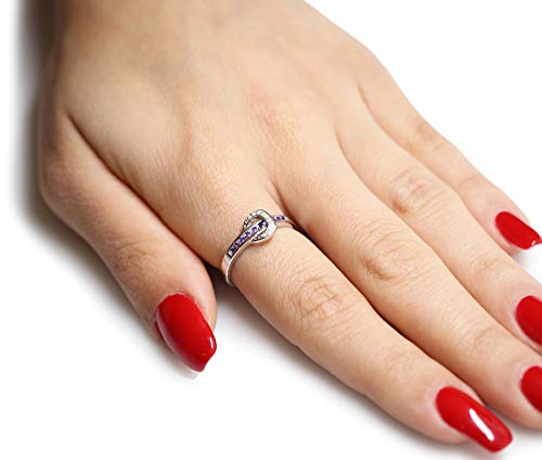 CloseoutWarehouse Simulated Amethyst Cubic Zirconia Belt Buckle of Loyalty Ring Sterling Silver (Color Options, Sizes 4-10)4