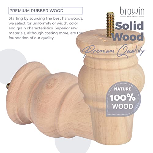 Patas de madera de 4 pulgadas para sofá y muebles con pernos de 5/17'' 3