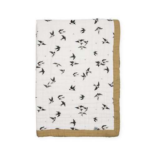 Image of Little Unicorn 100% Certified Organic Newborn Receiving Quilt | Ultra- Soft, Multi-Layered Muslin Fabric | Gift for Newborns & on-The-go (Swallows)