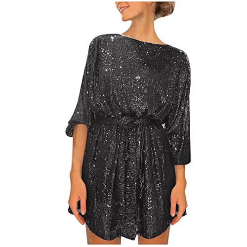 Robe courte à sequins femme brillante pour soirée et Oktoberfest avec ceinture
