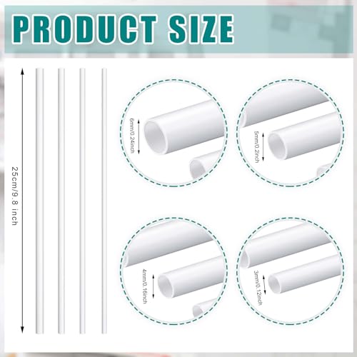 Image of Outus 80 Pcs ABS Round Plastic Tube 4 Sizes 3 /4 /5 /6mm White Bars Rod Hollow Tubing Connector Plastic Rod for DIY Crafts Sand Table Architectural Model Making