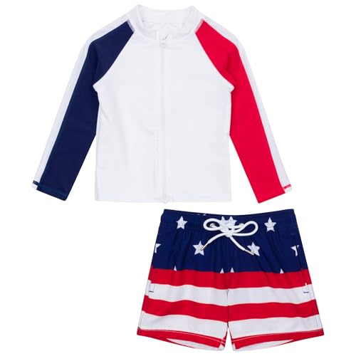 Image of SwimZip Boys' Long Sleeve Rash Guard & Swim Shorts Set - UPF 50+ Sun Protection