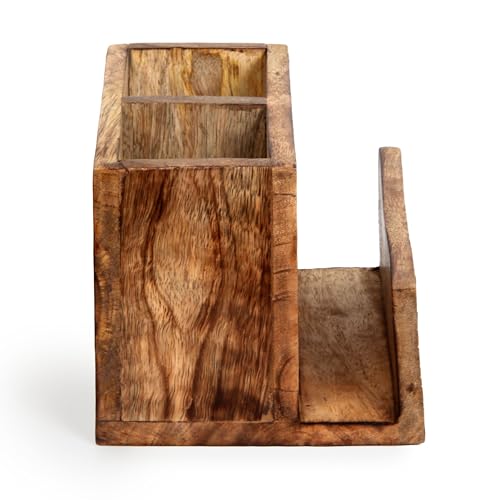 Silverware Holder Caddy, 2 Compartments Wooden Utensil Holder Flatware with Napkin Holder, Wooden Cutlery Holder Organizer Containers for Party, Kitchen Countertop, Forks, Spoons, Knives, Napkins - Image 4