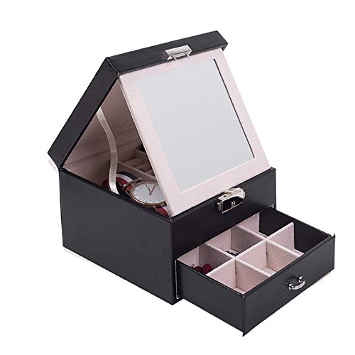 Hylotele Boîte À Bijoux - Boîte À Bijoux Collier Boucle d'oreille Anneau Organisateur de Rangement Double Couche en Cuir Pliable Étui À Bijoux pour Filles Femmes Cover