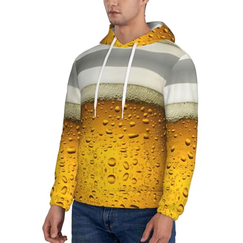 Pull à capuche imprimé bière chaud et isolant, sweat athlétique à col rond coupe ample