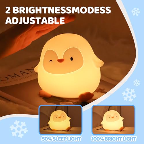 Image of Penguin Night Light for Kids, Squishy Silicone Touch Lamp with 2 Brightness Levels, Up to 50H Battery, 30-Min Auto-Off Timer, Soft Glow Bedside Nursery Lamp