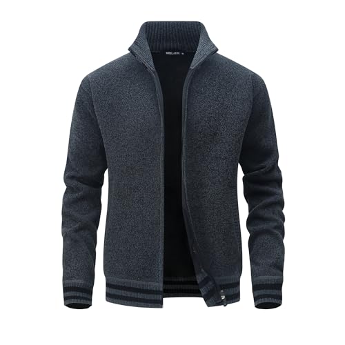 MeiLayM Cárdigan de Hombre Chaqueta Punto Casual Cremallera cálido suéter Cuello Alto Invierno Jersey Manga Larga Suéter Forro Polar Slim Fit Cardigan Gris,XXL