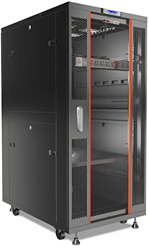 Image of 32U Home Server Rack Cabinet - 19 inch Floor Standing Network Rack Enclosure, 39 inch Deep with Glass Door, Fans, PDU & Shelf for NAS, Router, Switch & AV Equipment