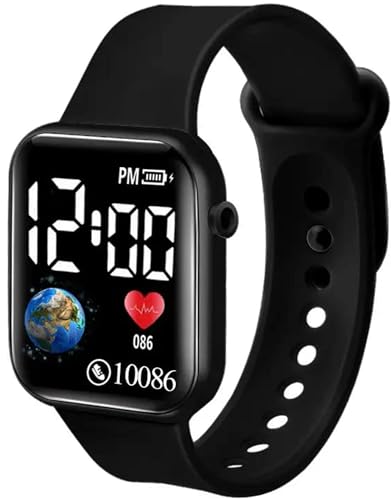 Acnos® Premium Black Color Luminous LED Display Fashionable Children Kids Digital Watches Waterproof Sports Square Electronic Led Watch for Kids Boy Baby Girls Digital Watch for