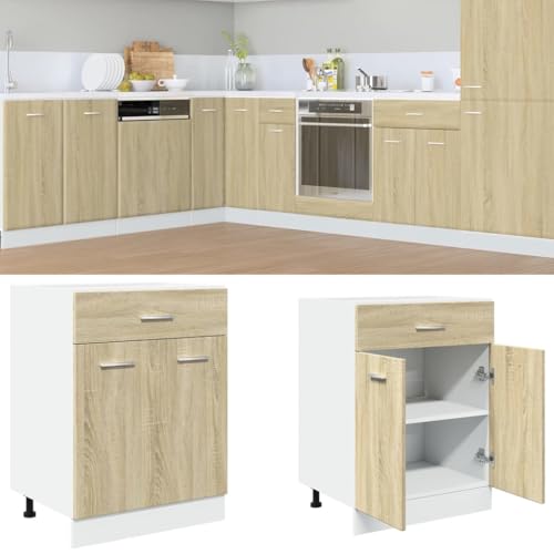 Mokuyard Drawer Bottom Cabinet Lyon Sonoma Oak 60x46x81.5 cm Engineered Wood Kitchen Floor unit,Drawer for Restaurant, Hotel, Kitchen Model 1x bottom cabinet (2 doors 1 drawer) 60 cm