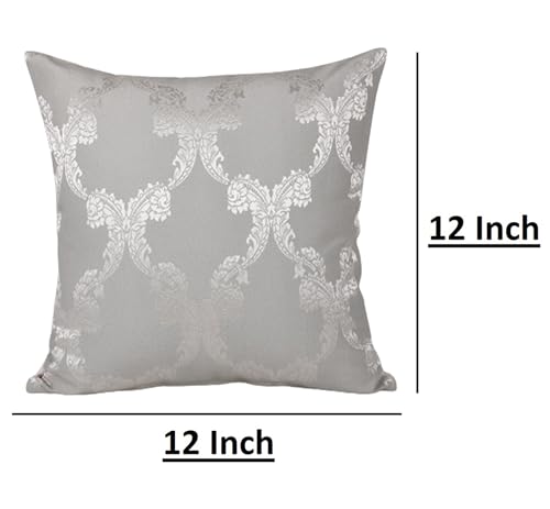 Image of Home- The Best is for You Designer Self Design Cotton 275 TC Cushion Covers Pack of 2 (Grey Ogee, 12X12 Inch) Ideal for Sofas, Chairs, Cars & Hotels
