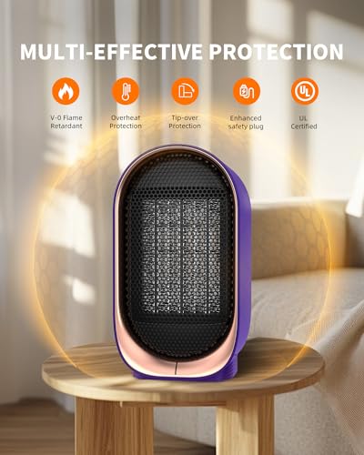 Image of Space Heater, Portable Heater for Indoor Use, Small Electric Heaters with Overheat & Tip-Over Protection, Mini Desk Heaters for Office Bedroom Bathroom, Compact & Efficient Heating, Purple
