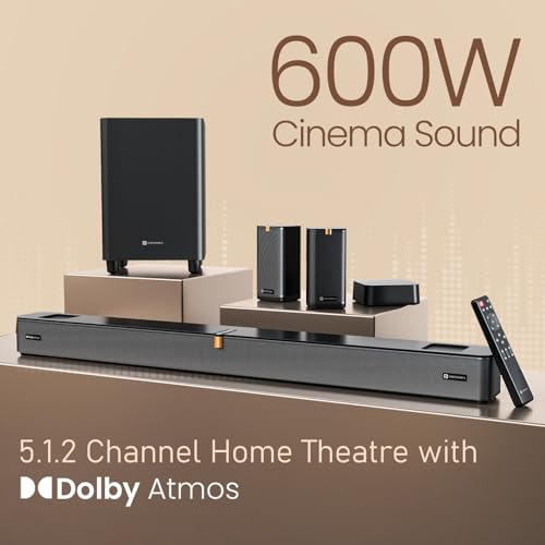 Image of Portronics 600W Sound Slick X1 5.1.2 CH Dolby Atmos Soundbar Home Theatre with Wireless Satellite Speaker, Wired Subwoofer, Wide Comptability, HDMI ARC, Bluetooth & Optical Connectivity (Black)
