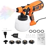 1000W HVLP Electric Paint Sprayer, High Power Spray Gun with 1200ml Container, 4 Copper Nozzles & 3 Patterns, Adjustable Flow & Air Control, Easy Cleaning for House, Furniture, Fence, Walls, Door