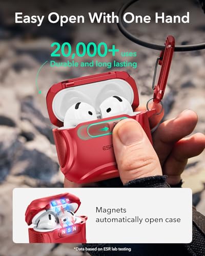 Image of ESR for AirPods 4 Case, Compatible with AirPods 4 Generation Case (2024) (USB-C), Compatible with MagSafe, Drop-Proof Lock, Easy Open, Cyber Series, Red
