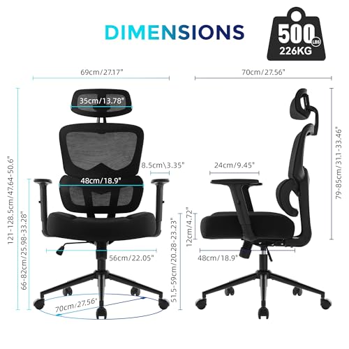 Image of IWMH Office Chair,Big and Tall Desk Chair 500LBS,Ergonomic Computer Chairs for Heavy People,Mesh Reclining Breathable Chairs with Dynamic Lumbar Support,Executive SwivelChair Heavy Duty Metal Base