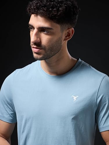 Image of TECHNOSPORT Men's Slim Fit Solid Crew Neck T-Shirt, Cotflex Quick Dry Wrinkle Resistant Polyester Sports Tee for Gym, Running, Training, Sports