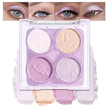 AMYS DIARY 4 Color Light Purple Glitter Eyeshadow Palette Shimmer Metallic Shades for Sparkling Eye Makeup, Long-Lasting & Highly Pigmented, Vegan & Cruelty-Free Iridescent Lavender eye shadow