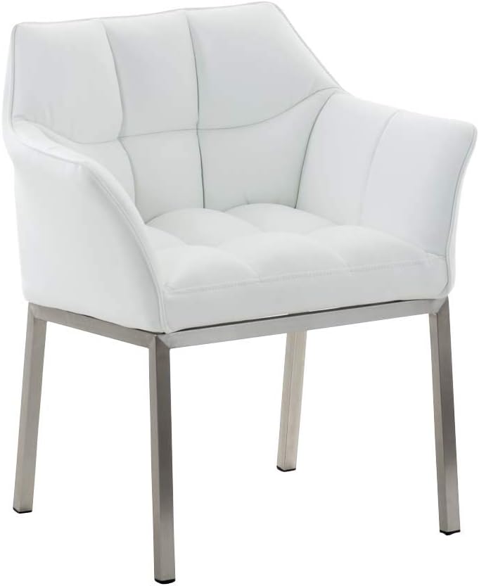 CLP Silla De Salón Octavia En Simil Cuero I Sillón De Dormitorio En Chesterfield Look, Color:Blanco, Color del Marco:Acero Inoxidable