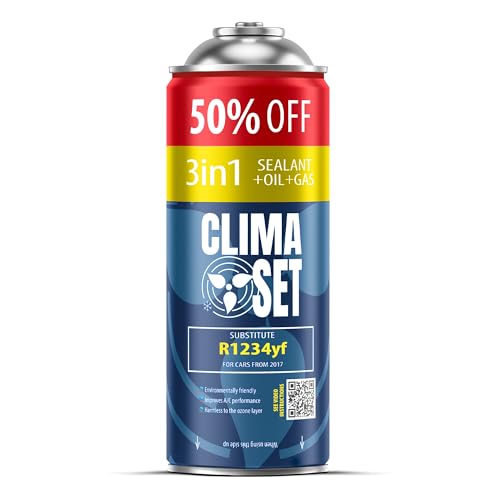 ClimaSet Recambio gas R1234yf 3in1   Kit recarga aire acondicionado coche 1x235 g   Sustituto del refrigerante R1234yf   botella refrigerante coche   Gas aire acondicionado coche   ECO