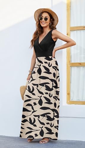 Image of AUSELILY Maxi Dresses for Women Summer Casual Sleeveless V Neck Wrap Dress | Sleeveless Long maxi dress with wrap V neck & side pockets, for formal cocktail, beach & casual daily wear
