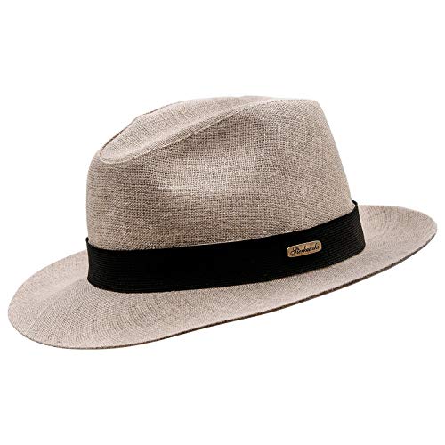 Sterkowski Sugarcane Hat | 100% Linen Fedora Hat | Summer Fedora Hat Wide Brim Fedora Men Gangster Fedora Hats for Men Womens Wide Brimmed hat Fedora Cuban Godfather Hat MenUS 7 1/4 Beige