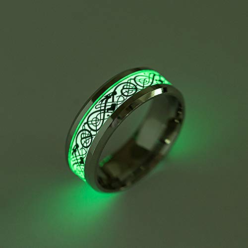 LEFUYAN Anel de padrão luminoso masculino anéis fluorescentes design preto esculpido dragões chinese