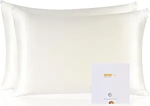 ZIMASILK 100% Pure Mulberry Silk Pillowcase 2 Pack, Soft and Smooth,Both Sides Premium Grade 6A Silk,600 Thread Count,with Hidden Zipper (Queen 20''x30'',Ivory)