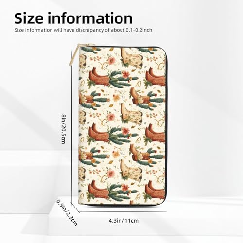 Leather Thin Slim Wallets for Women Men - Fashion Cactus Cowboy Boots A Print Card Wallet Holder with Zipper2