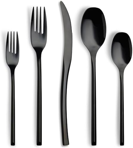 Lemeya 20-Piece Black Silverware Set for 4,Modern 18/10 Stainless...