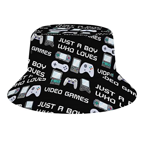 Just A Boy Who Loves Video Games Bucket Hat, Summer Fisherman Cap For Women Men, Unisex Packable Beach Sun Hat For Vacation Travel Outdoor #TOP4