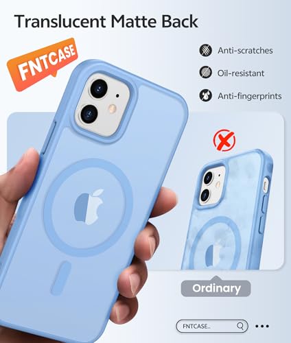 Image of FNTCASE for iPhone 13 Mini Case: for iPhone 12 Mini Case [Compatible with Magsafe] Translucent Matte Magnetic Phone Cover - Military Grade Drop Protection Shockproof Protective Cases - Light Blue
