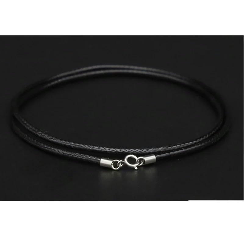 LYVQZPWLRuna collana di cera, 925 srebrna igła Klamra Czarny skórzany sznurek Wosk Lina Ogniwo Łańcuch Choker Naszyjnik Męski Biżuteria(Black1.5mm,40cm)