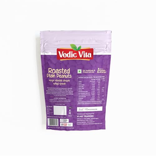 Image of VEDIC VITA Roasted Peanuts - 500 GM | Unsalted Skinless Peanuts | 31.37g High Protein | Ready to Cook & Eat | Natural, Crunchy, Nutritious Whole Peanuts for Poha, Chutney & Snacks