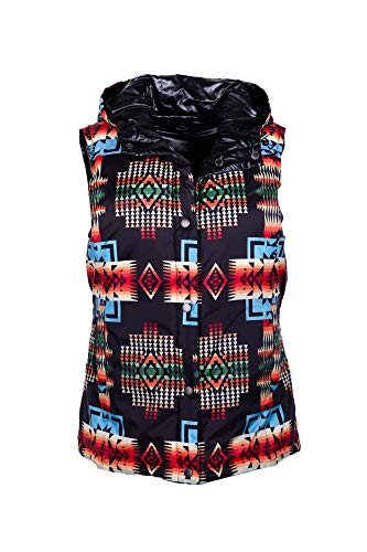 Pendleton Outerwear Womens Painted Rocks Riversible Hooded Nylon Down Proof Cire Vest, Black Ground, Small