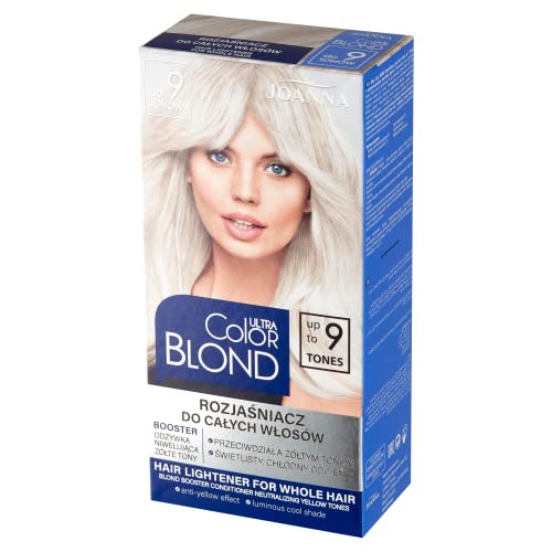 JOANNA Ultra Color Rubio Aligerador para el cabello, aclara el cabello hasta 9 tonos, brillo duradero y pureza de rubio, para mechas de cabello entero y balayage tono más fresco