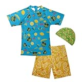 Hwiplsvny Swimsuit for Kids Boys' Swimwear Hawaiian Fruit Fashion Boy Swim Shirt Set with Pants Quick Dry Short Sleeve Bathing Suit with Hat UPF 90+ Boys Rash Guard Swim Set for Surfing